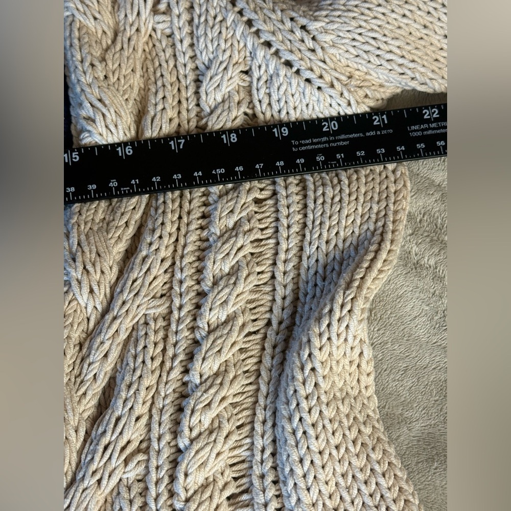 Chicos Cable Chunky Knit Beige Navy Silver Chain Trim Cardigan Sweater Size 2 L - Picture 5 of 8